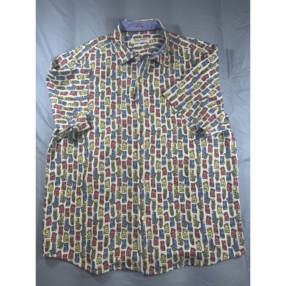 Tommy Bahama Men's Coconut Point Tiny Tiki Short Sleeve Button Up Shirt Size L